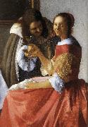 VERMEER VAN DELFT, Jan A Lady and Two Gentlemen (detail) ewt oil painting